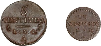 null DIRECTOIRE (1795-1799) 5 centimes, petit module. An 4. Paris.
Un centime. An...