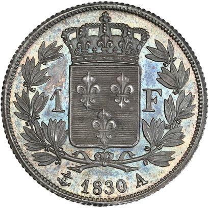 null CHARLES X (1824-1830) 1 franc. 1830. Paris. Tranche striée.
Sa tête nue à gauche.
R/...
