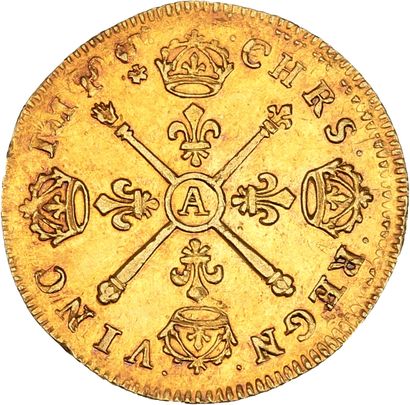 null LOUIS XIV (1643-1715)
Demi louis d'or aux insignes. 1704. Paris. Réf. 3,37 g.
Tête...