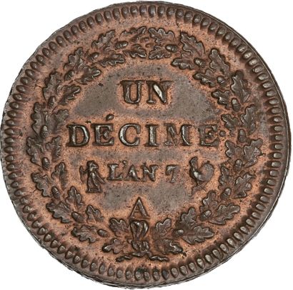 null DIRECTOIRE (1795-1799)
Un décime, type définitif. An 7. Paris.
Buste de la République...