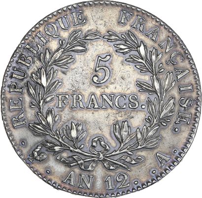 null PREMIER EMPIRE (1804-1814) 5 francs Napoléon Empereur. An 12. Paris.
Son effigie...