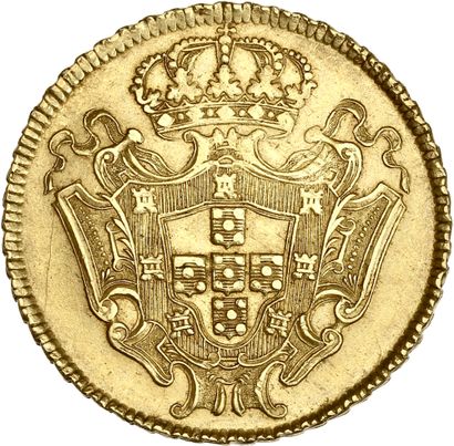 null BRÉSIL : Jean V (1706-1750) 12800 reis or. 1731. Minas Gerais. 28,65 g
Sa tête...