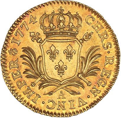 null LOUIS XVI (1774-1793)
Louis d'or aux palmes. 1774. Paris. 8,17 g.
Buste du Roi...
