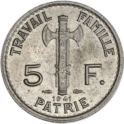 null ÉTAT FRANÇAIS (1940-1944) 5 francs Maréchal Pétain. 1941.
Son effigie à gauche.
R/...