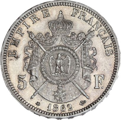 null SECOND EMPIRE (1852-1870) 5 francs Napoléon III, tête laurée. 1862. Sans lettre...