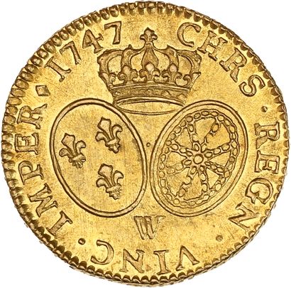 null LOUIS XV (1715-1774)
Louis d'or au bandeau. 1747. Lille. 8,20 g.
Tête du Roi...