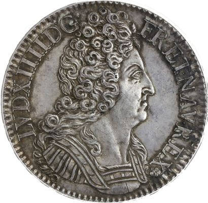 null LOUIS XIV (1643-1715)
Écu aux trois couronnes. 1713. Paris.
Buste du Roi à droite,...