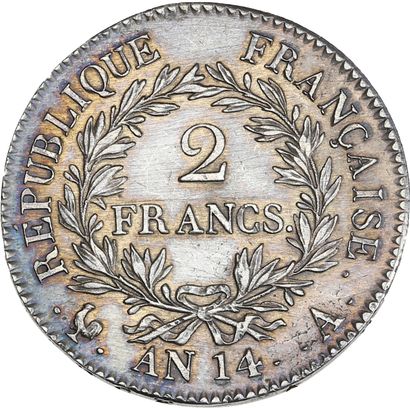 null PREMIER EMPIRE (1804-1814) 2 francs Napoléon Empereur. An 14. Paris.
Sa tête...