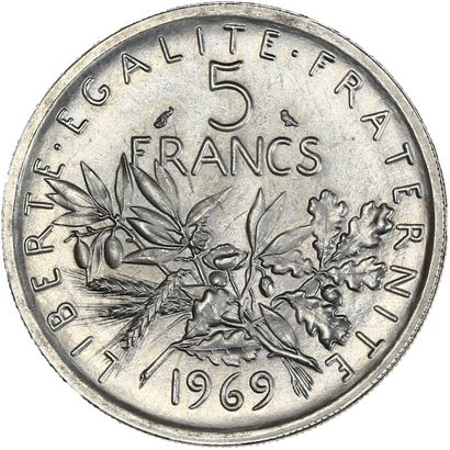 null CINQUIÈME RÉPUBLIQUE 5 francs. 1969. Pré-série. Nickel. Tranche striée. Listel...