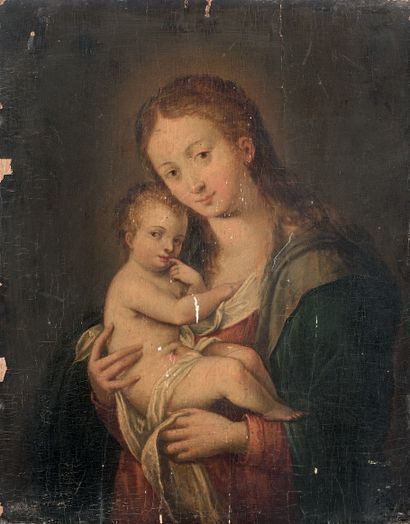 École FRANÇAISE du XVIIIe siècle La Vierge et l'Enfant Jésus
Huile sur panneau, parqueté.
(Petits...