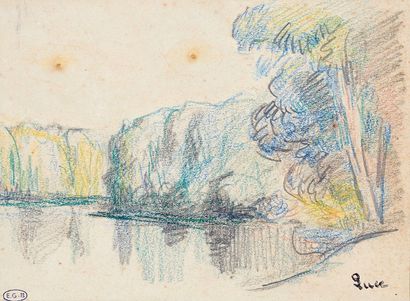 null Maximilien LUCE (1858-1941) 

Edge of the Seine at Rolleboise

Drawing in black...