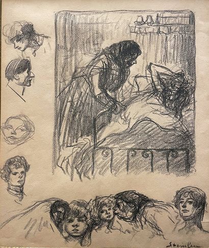 Théophile Alexandre STEINLEN (1859-1923) L'heure du réveil, étude de personnages
Dessin...