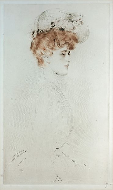 Paul-César HELLEU Portrait de femme tournée vers la droite, pointe sèche, 59,5 x...