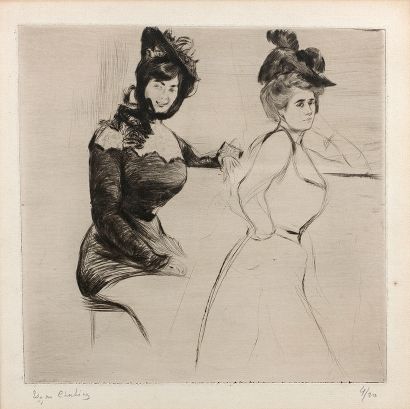 Edgar CHAHINE Le Boa de plumes (Ada Visentini), 1902, pointe sèche, 41,5 x 27 cm,...