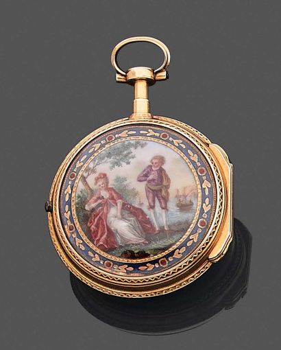 Pocket watch in yellow gold 750 thousandths,...