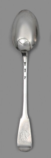 null Pair of stewing spoons, uniplat model, monogrammed.
Valognes, 1767-1770 (letter...