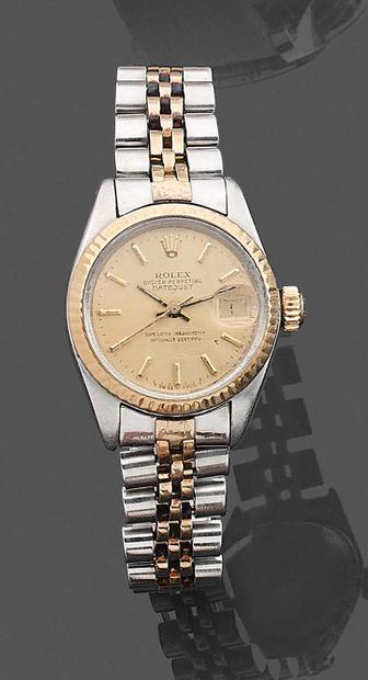 Rolex. Datejust Ladies' wristwatch in steel and 18k (750) gold. Round case, screwed...