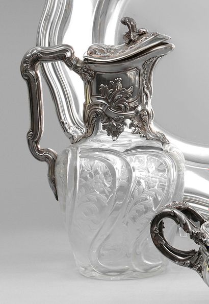 null Ewer out of engraved crystal, the setting out of silver 950 thousandths with...