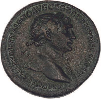  TRAJAN (98-117) Sesterce. Rome (107). Sa tête laurée à droite, drapé sur l'épaule....