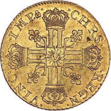 null LOUIS XIV (1643-1715)
Double louis d'or au soleil. 1710. Saint-Lô (3?828 ex.).
D....