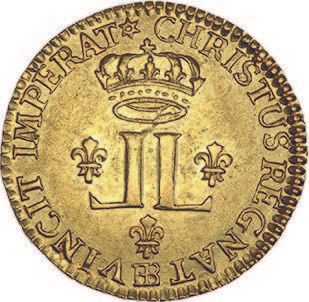 null LOUIS XV (1715-1774)
Louis d'or aux deux L. 1720. Strasbourg. Flan neuf.
D....