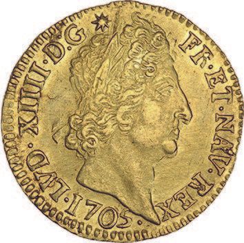 null LOUIS XIV (1643-1715)
Double louis d'or aux insignes. 1705. Bayonne. Flan neuf.
D....