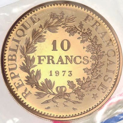 null FIFTH REPUBLIC 10 francs, Hercules type. Gold piéfort. 1973. 84,15 g.
250 copies...