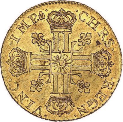 null LOUIS XIV (1643-1715)
Double louis d'or au soleil. 1710. Saint-Lô (3?828 ex.).
D....