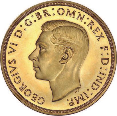 null GREAT BRITAIN: George VI (1936-1952) 5 pounds gold. 1937.
Fr. 409.
Splendid...