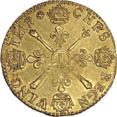 null LOUIS XIV (1643-1715)
Double louis d'or aux insignes. 1705. Bayonne. Flan neuf.
D....