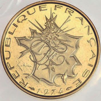 null CINQUIÈME RÉPUBLIQUE 10 francs, type Mathieu. Piéfort en or. 1974. 38,9 g.
250...