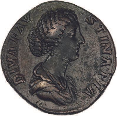  FAUSTINE Jeune, épouse de Marc Aurèle (†175) Sesterce. Rome (176). Son buste drapé...
