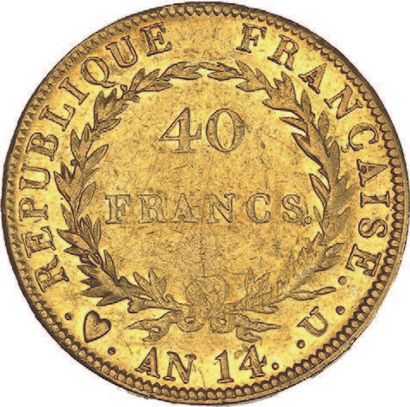 null FIRST EMPIRE (1804-1814) 40 francs gold. Year 14. Turin (1?199 copies).
G. 1081.
Rare...