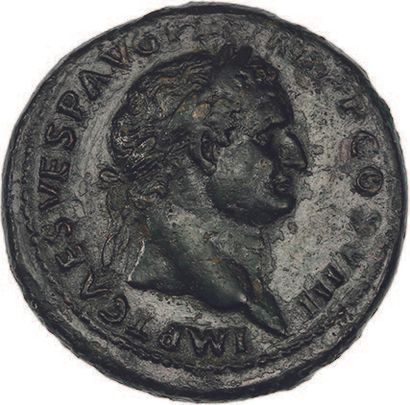  TITUS (79-81) Sesterce. Rome (80). Sa tête laurée à droite. R/ La Paix debout à...