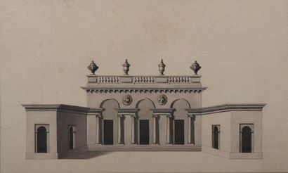 ÉCOLE FRANÇAISE de la fin du XVIIIe siècle Projet pour un pavillon Plume, encre noire,...