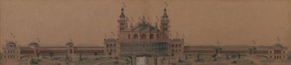 ÉCOLE FRANÇAISE vers 1880 Vue du palais de Trocadero, Paris Crayon noir, aquarelle,...