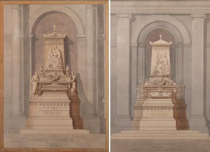 ÉCOLE BELGE du milieu du XIXe siècle Trois projets pour le tombeau de la reine Louise...