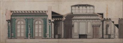 ÉCOLE FRANÇAISE vers 1780 Projet pour une galerie et une entrée Plume, encre noire...