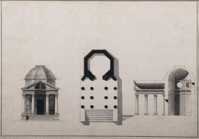 Giacomo QUARENGHI (Rota Fuori 1744-Saint Petersbourg 1817) Projet d'un temple octogonal...
