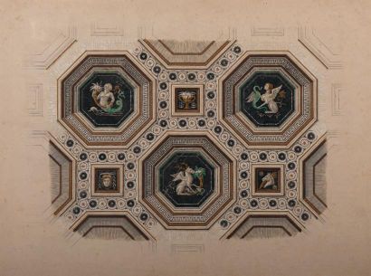 ÉCOLE ITALIENNE deuxième moitié du XIXe siècle Projet de décoration d'un plafond...