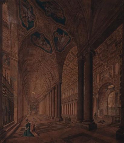 Anton HALLMANN (Hanovre 1812-Livourne 1845) Vue intérieure de la basilique Sainte...