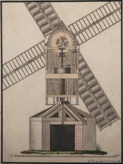 G. C. KRAEGEN (Dessau 1784-Dessai 1839) Projet pour un moulin à vent Élévation et...