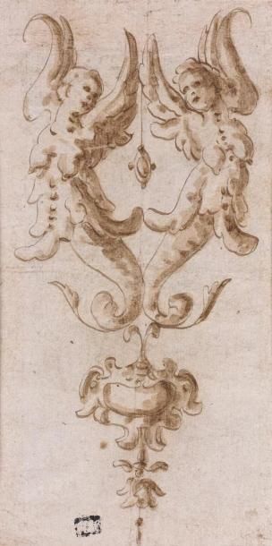 Atelier de Marco MARCHETTI dit da Faenza (mort en 1588) Étude d'ornement Plume, lavis...