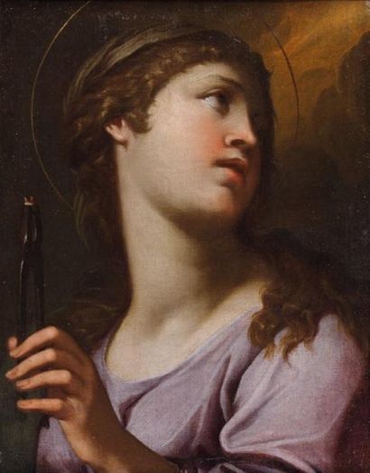 ÉCOLE BOLONAISE du XVIIe siècle Sainte Appoline d'Alexandrie Huile sur toile, rentoilée....
