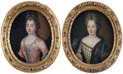 École Française de la fin du XVIIe siècle Portraits de femme Deux huiles sur toile,...
