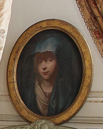 École Française du XVIIe siècle Buste de la Vierge. Huile sur toile, ovale. 47,5...