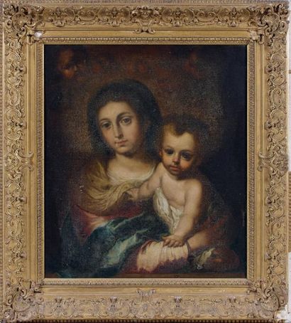 Attribué à Francesco MENESES (Séville, 1630 - Séville, 1705) Vierge à l'Enfant. Huile...