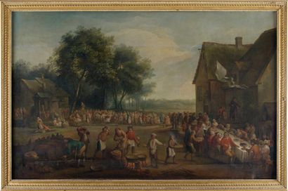 École Flamande du XVIIIe siècle Kermesse de village, d'après David Téniers Huile...