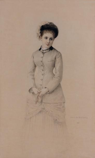 Jules-Emile SAINTIN(Lemée, 1829 - Paris, 1894) Portrait de femme Crayon, aquarelle...