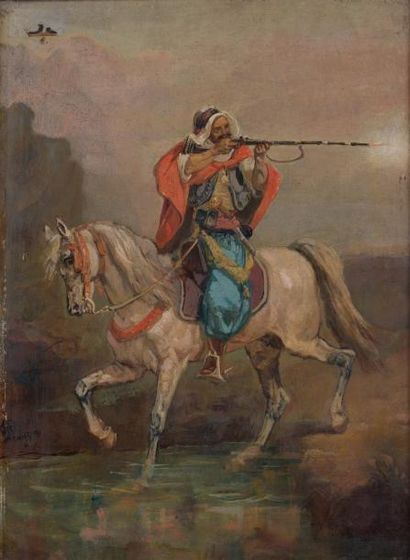 Jean PIANGNY Cavalier arabe, dans le goût de Fromentin Huile sur panneau. 31 x 22,5...